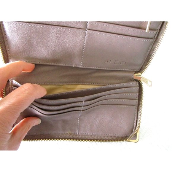 ALDO Women's Wallet Grey/Beige PU Leather with Gold Hardware - Zip Around Wallet - Picture 12 of 14